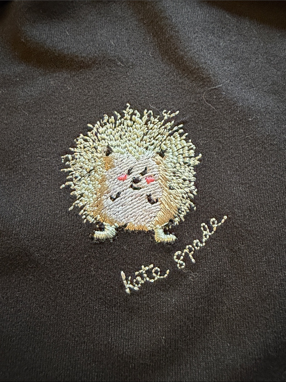 kate spade SMALL S  Black Long Sleeve Tee with Embroidered Hedgehog NEW NWT